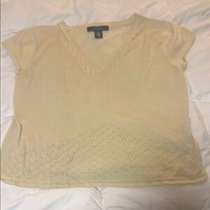Cream V-Neck Short Sleeve Top